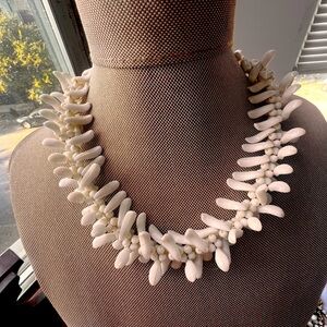 Vintage White Milk Glass Beaded Fringe Choker Necklace Marked Germany